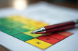 © Maryna - Luxury ballpoint pen rests on risk assessment matrix with color levels. Business analysis and planning document requires careful review for safety and compliance.