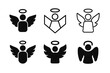 © Viacheslav - Angelic Logo Variations. angelic presence. Icon set. Set Logo of angelic presence: haloed human silhouette. harmonious logo variations of the same emblematic