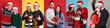 © New Africa - Happy couples celebrating Christmas. Collage on colorful backgrounds