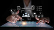© InfiniteFlow - A close-up view of hands interacting with a digital interface on a tablet, showcasing icons related to data management and security in a modern workspace. Gantry