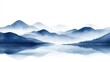 © adiba - Misty mountain range reflected in tranquil lake, artistic landscape background, serene vista, calming view, potential for wallpaper or print