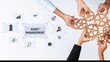 © InfiniteFlow - A dynamic image depicting teamwork in asset management, featuring hands engaging with gears alongside essential business symbols. Perfect for finance and strategy contexts. Raster