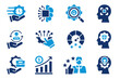 © Wiwi - Employee job desk icon vector. Creative, focus, innovation, time management icons. Set vector of business development