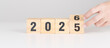 © Jo Panuwat D - 2025 change to 2026 year block on table. goal, Resolution, strategy, plan, start, budget, mission, action, motivation and New Year concepts