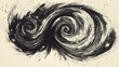 © Chaikit - Playful black ink swirls and spirals depicting air movement, energetic curved lines with speed marks, whimsical tornado-like patterns, hand-sketched artistic interpretation of wind, contemporary