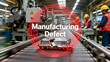 © AiDesign - Manufacturing Defect highlighted on production line with damaged component in factory for quality control inspection industrial safety standards and product liability accountability