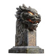 © PS Poppy - Mystical Dragon Head Statue: A magnificent stone dragon head statue, exuding an aura of ancient mystique and power, carved with intricate details, sitting on a sturdy pedestal.