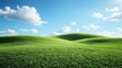 © Intelligent Horizons - Lush verdant green rolling hills with a clear blue sky and fluffy white clouds in the background creating a peaceful serene and idyllic landscape for Earth Day imagery and environmental conservation