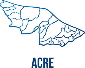 Naklejka na meble Acre (state) of Brazil with municipalities simplified blue linear map