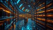 © ELY - Enchanting Circular Library with Illuminated Bookshelves and Futuristic Floor Design