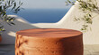 © yanto - Terracotta podium with plant shadows and seascape background