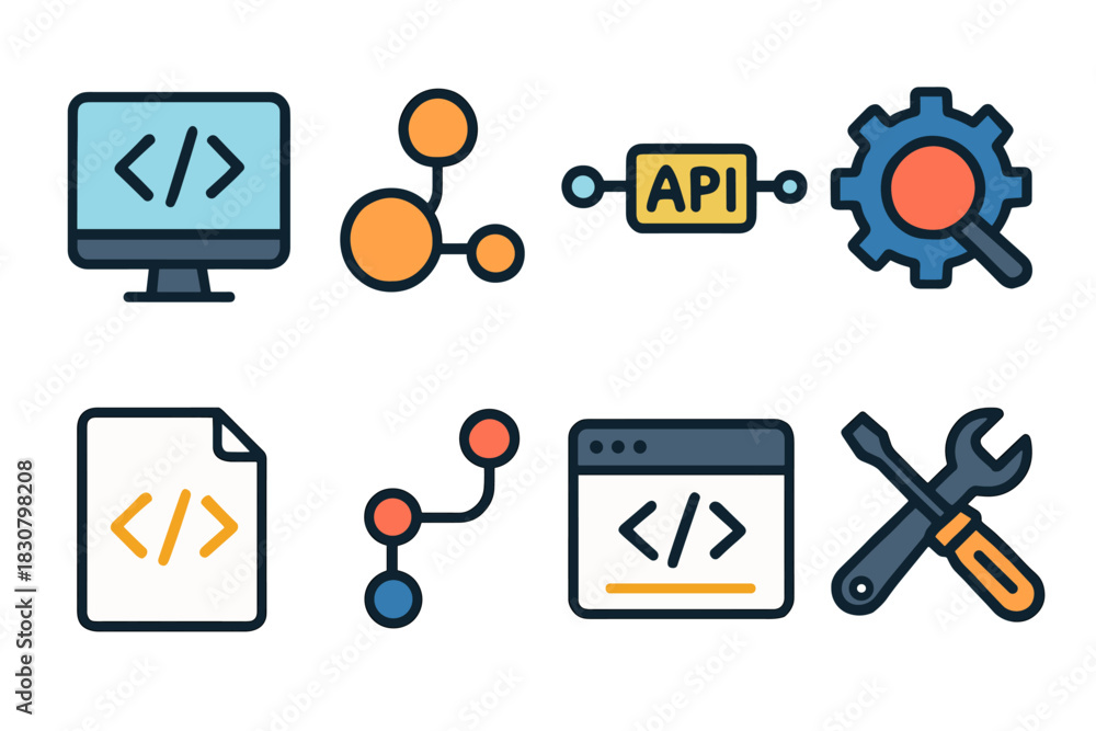 Coding and api development tools and icons for web design and ...
