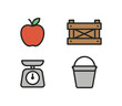 © Art Fusion - 4 minimal icons apples colored red crate colored wood brown scale colored gray bucket colored metal silver