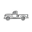 © Amelia - Pickup truck side profile, drawn by hand in black and grey.