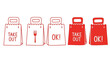 © Muhamad - Various types of takeout bags with different designs, including text and graphics, representing food delivery services