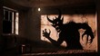 © muhammad - Terrifying shadow monster lurking in a dark, dilapidated room with cracked walls.