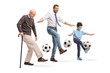 © Ljupco Smokovski - Grandfather, father and son juggling with footballs