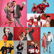 © New Africa - Merry Christmas and Happy New Year! Lovely couples on colorful backgrounds, collage