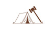 © Alienmarsh - Outdoor Law and Camping Regulations Concept Simple Icon Gavel and Tent Design