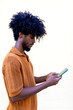 © ADDICTIVE STOCK - Man using smartphone with thoughtful expression