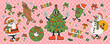 © ✦ Bizarre Factory ✦ - Vintage Christmas sticker collection with cheerful Santa, Christmas tree, snowman and gingerbread. Groovy cartoon retro designs perfect for festive posters, greeting cards, and seasonal decorations