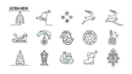 Naklejka na meble Holiday Icon Set: A captivating array of line art icons depicting symbols associated with the holiday, each a minimalist masterpiece that evokes the season's magic. 