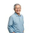 © shahida  - Smiling elderly asian man with glasses wearing a light blue collared shirt and looking at the camera isolated on transparent background