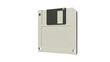 © Muhammad - Close up view of a beige floppy disk with a black sliding cover on a black background plain shot