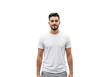© shahida  - A young man with a beard and short dark hair wearing a plain white t shirt and grey pants standing straight isolated on transparent background