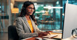 © P2000/peopleimages.com - Computer, call center and business woman typing for banking advice, loan inquiry or solution. Desktop, headset and happy agent with customer support for financial feedback, help desk or account info
