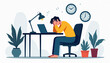 © Pete - Worried individual sits at desk searching job listings. Person displays anxiety, frustration facing unemployment challenges. Illustration stress related to economic uncertainty, career difficulties.
