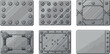 © creativestock - Illustration of six metal plates with screws and bolts in gray scale
