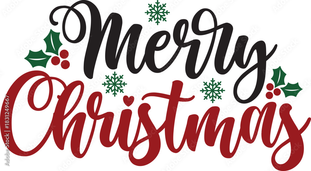 Merry Christmas typography clip art design on plain white transparent ...
