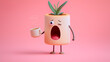 © Jess rodriguez - Anthropomorphic ceramic flowerpot character, exhausted, yawning with dark circles under its eyes, and holding a small espresso. Concept of fatigue and caffeine boost during holiday deliveries