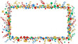 © adop - Colorful festive border frame made of confetti, streamers, stars, and baubles for holiday celebration announcement or greeting card design
