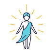 © Murda - Stylized person icon wearing a blue sash surrounded by radiating light beams.