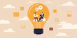 © Kabita - Business team brainstorming inside light bulb idea generation and creative thinking concept