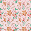 © skyblue - seamless floral Peach and Coral Watercolor Flower  with Green Leaves background style