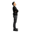 © Napapon - Contemplative Asian man looks upward with folded arms, side view, cutout isolated on transparent background