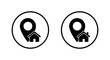 © Ka Han - Home location pin icon in circular outline. House address marker symbol