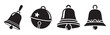 © Mr. Stocker - Four black Christmas bell icons in a set show various festive designs, including a classic handbell and a jingle bell with a star cutout in a simple vector illustration style