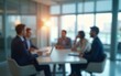 © Ashton - business meeting - out of focus behind glass wall - office work illustration. High quality
