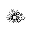 © ayesha - Modern electronic circuit with gears and wireless signal, symbolizing innovation and technology
