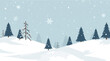 © Nurdaliah - Vector illustration of a winter scene with a flat design aesthetic, featuring bold lines, minimal shading, and a limited color palette, with snowflakes, trees