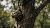 Tree with a brain-like structure atop it