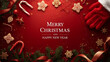 © gilang - Elegant Red Background Merry Christmas and Happy New Year with Christmas theme Christmas ornament decoration for flyers, banners, backgrounds, greetings, text space