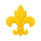Golden fleur de lis symbol with elegant curves, classic French style, isolated on transparent background, often used in heraldry, royalty, and decorative design