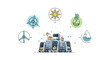 © tasnia - Modern city buildings powered by renewable energy sources, Generative AI.
