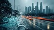 © Hospital man - Urban rainfall impacting traffic cityscape digital art rainy environment street view technology and nature fusion