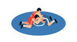 © Ophelia - Flat design of two wrestlers competing in a blue circle mat